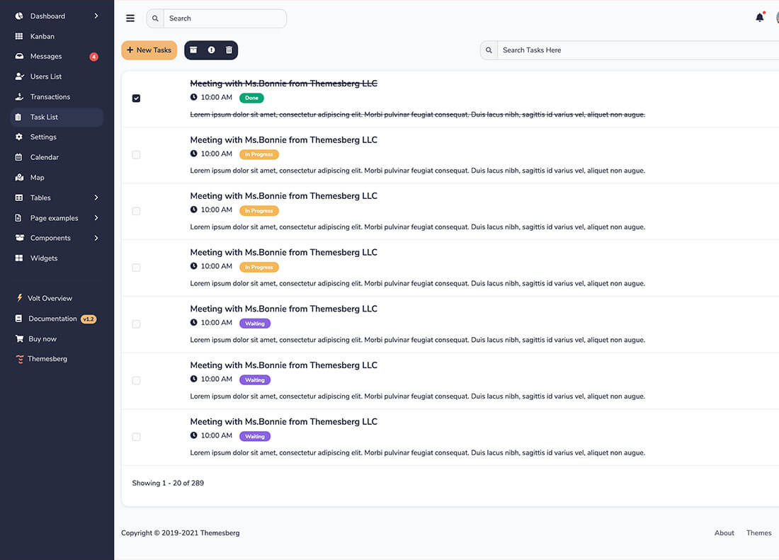 Tasks page preview